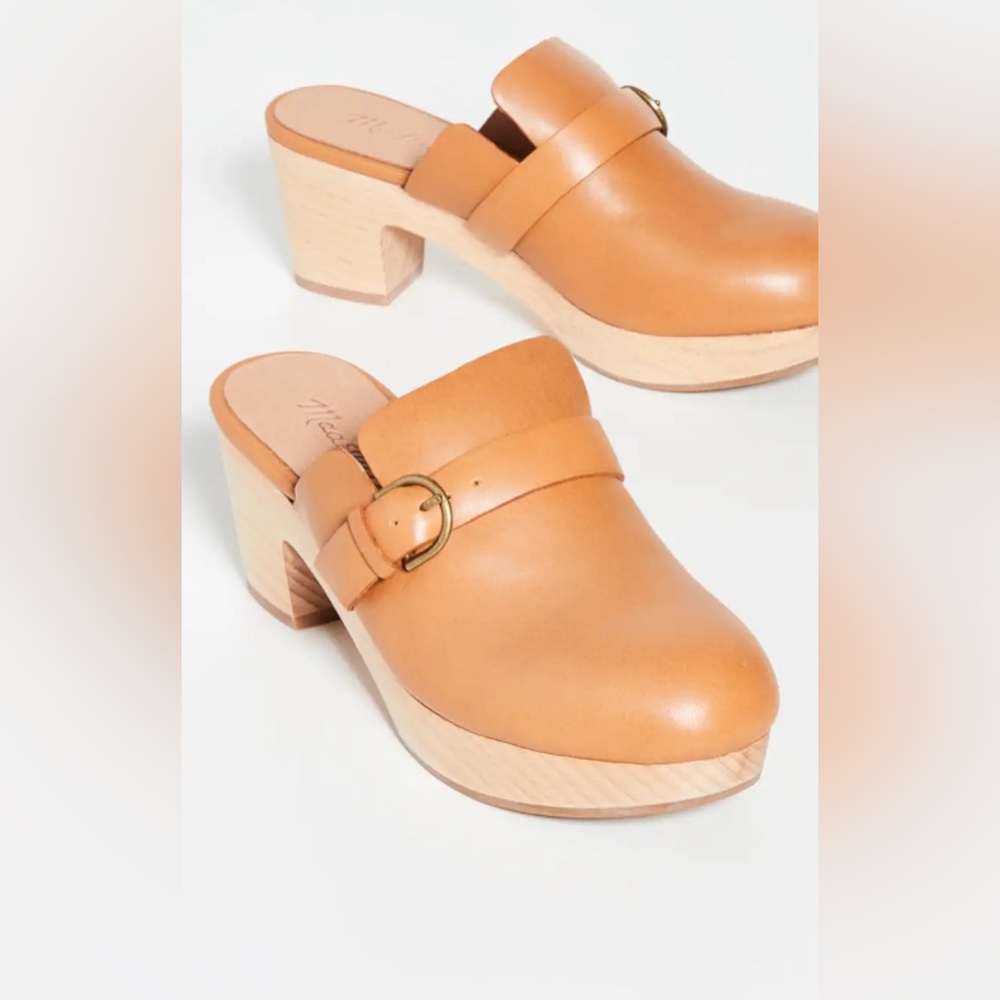 Madewell Tan Leather Clog Mules with Buckle